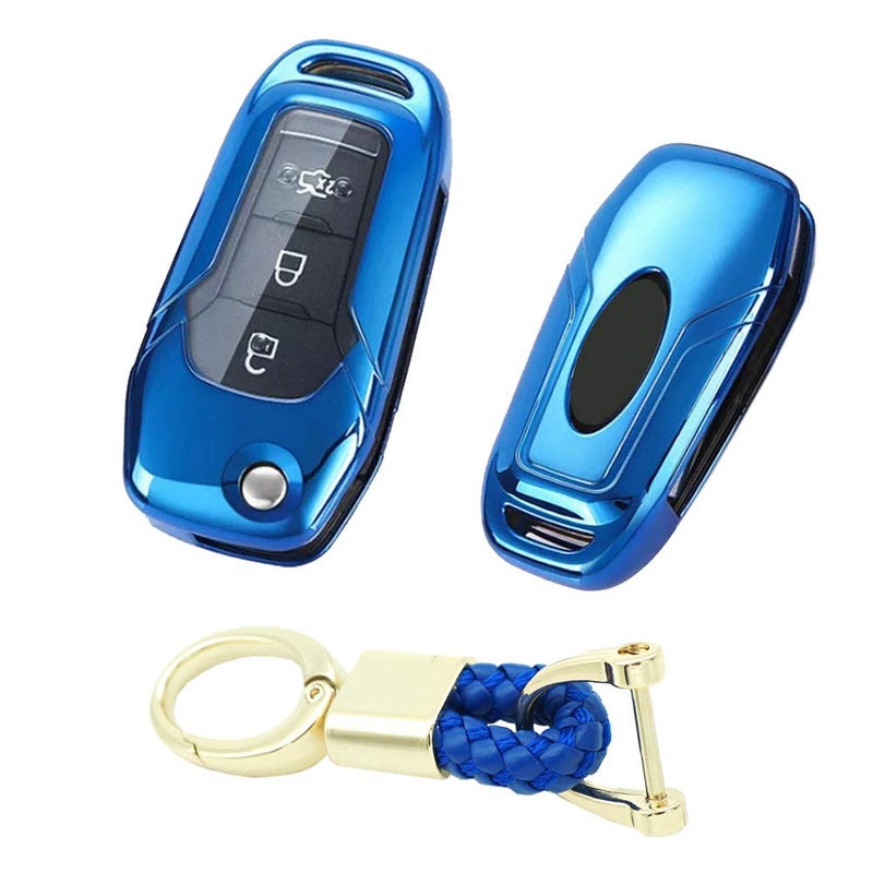 ROYALFOX(TM 2 3 Buttons Soft TPU flip Remote Key Fob case Cover for 2015 2016 2017 2018 2019 Ford F150 F250,Focus 3 Escort Kuga Everest Fiesta Mustang Edge MKV Fusion 2016 Ranger (Blue) - Image 4